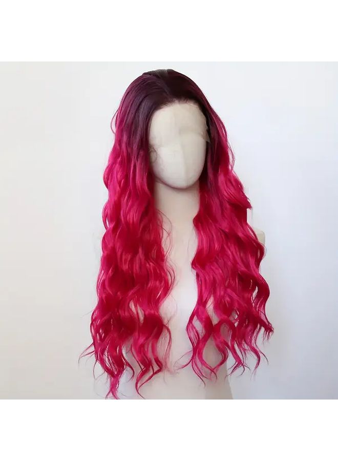 Ombre Hot Pink Wavy Synthetic Lace Front Wig 24 Inch Heat Resistant For Women - Image 5