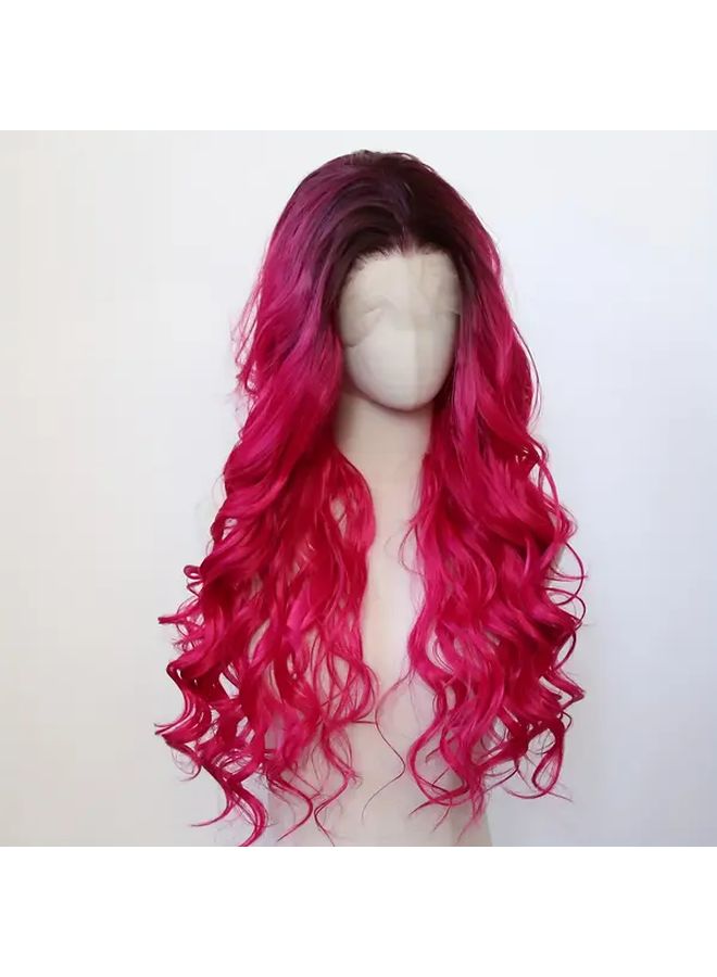 Ombre Hot Pink Wavy Synthetic Lace Front Wig 24 Inch Heat Resistant For Women - Image 2