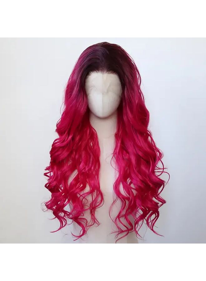 Ombre Hot Pink Wavy Synthetic Lace Front Wig 24 Inch Heat Resistant For Women - Image 1