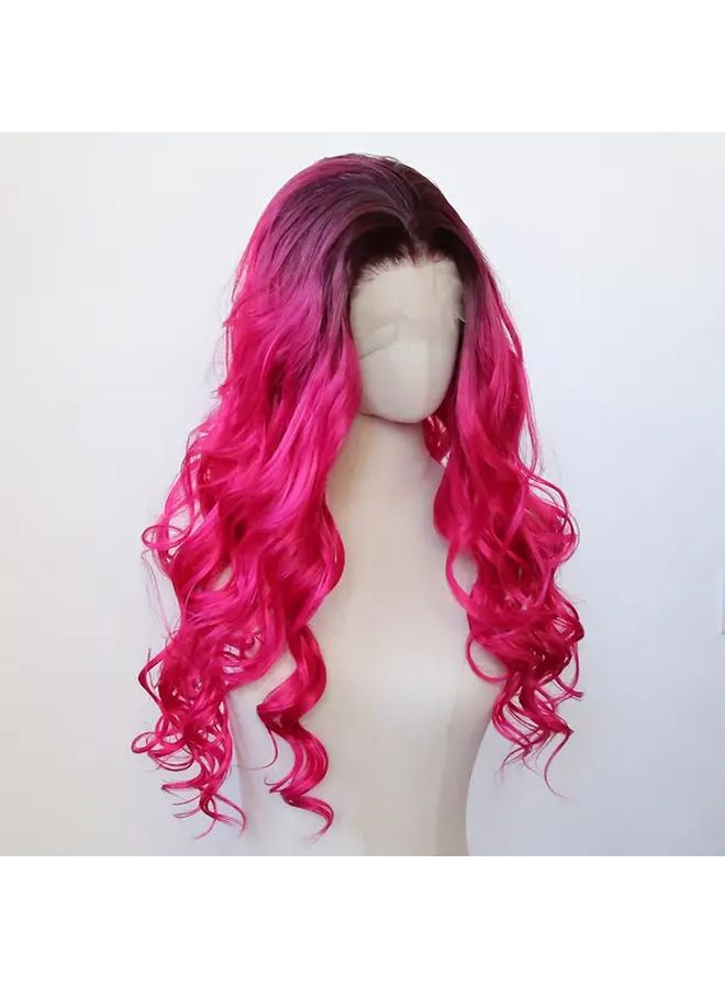 Ombre Hot Pink Wavy Synthetic Lace Front Wig 24 Inch Heat Resistant For Women - Image 3