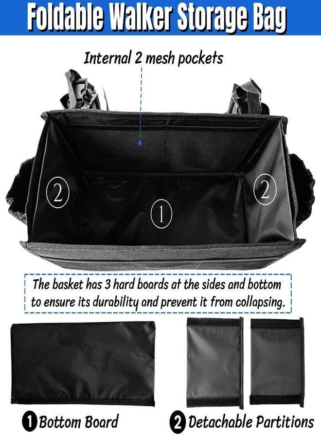 BLIRITEL Upgraded Rollator Walker Bag with Cup Holder, Foldable Rollator Basket with Multiple Pockets, Rollator Accessories Walker Storage Pouch for Seniors, Fits Most Rolling & Folding Walkers - Image 5