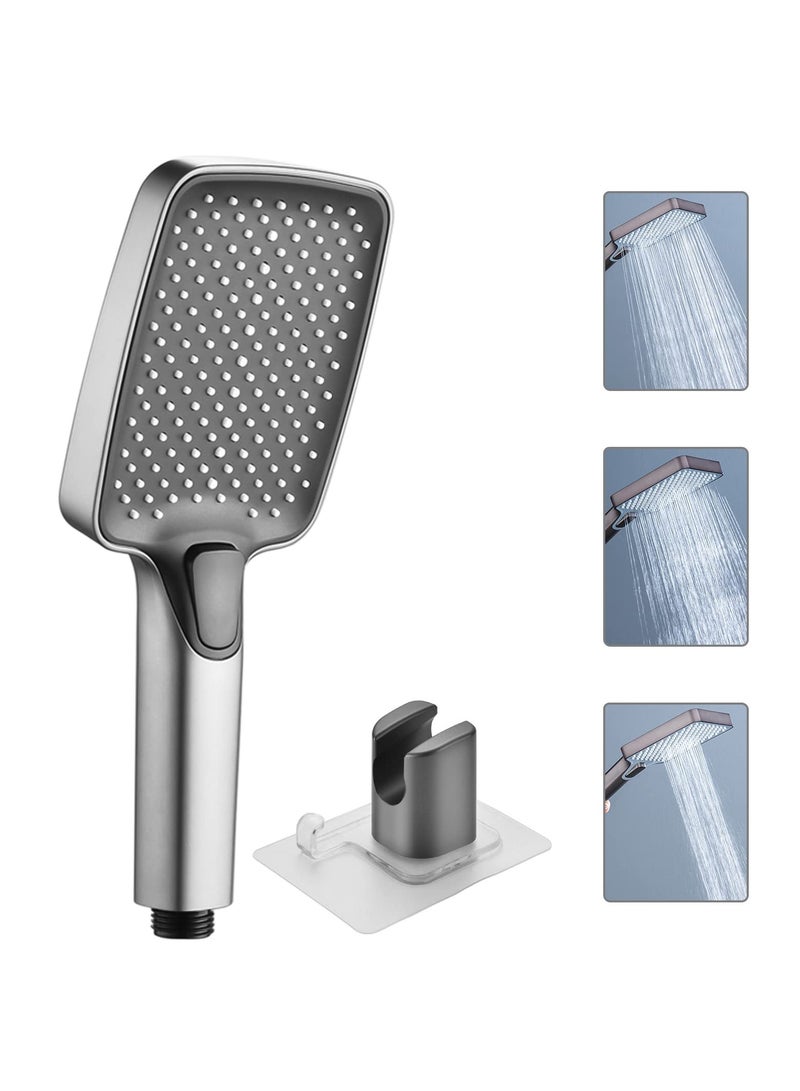 SYOSI SYOSI Square Shower Head & Shower Head Holder Set, Chrome Plated Shower Head with 3 Spray Settings High Pressure and Water-saving Adhesive Shower Head Holder  - Image 1