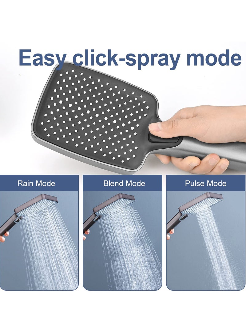 SYOSI SYOSI Square Shower Head & Shower Head Holder Set, Chrome Plated Shower Head with 3 Spray Settings High Pressure and Water-saving Adhesive Shower Head Holder  - Image 3