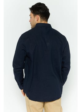 Threadbare Men Regular Fit Long Sleeve Embroidered Logo Casual Shirt, Navy  - Image 4