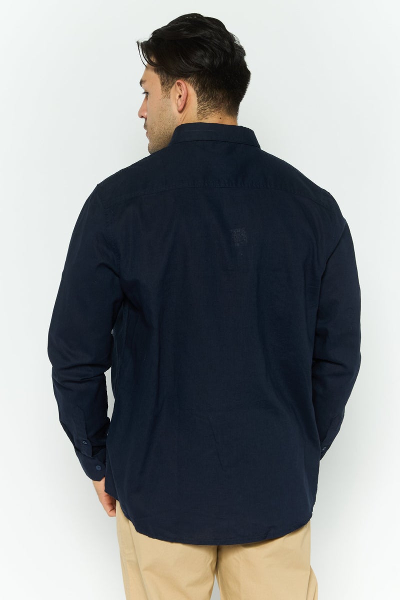 Threadbare Men Regular Fit Long Sleeve Embroidered Logo Casual Shirt, Navy - Image 4