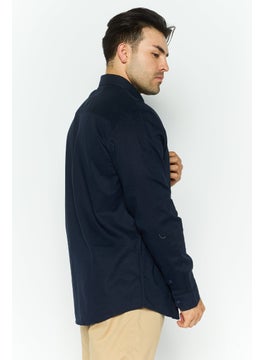 Threadbare Men Regular Fit Long Sleeve Embroidered Logo Casual Shirt, Navy  - Image 3