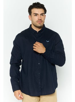 Threadbare Men Regular Fit Long Sleeve Embroidered Logo Casual Shirt, Navy  - Image 1