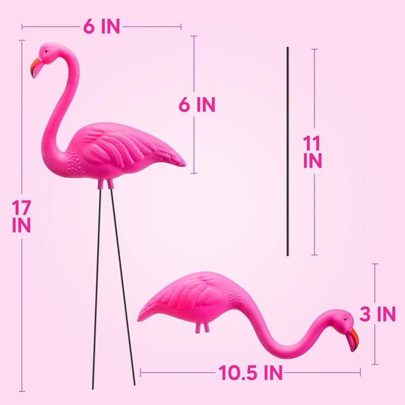 JOYIN Set of 6 Small Pink Flamingo Yard Ornament Stakes, Mini Lawn Plastic Flamingo Statue with Metal Legs for Sidewalks, Outdoor Garden, Luau Party, Tropical Party Decor, 2 Styles - Image 3