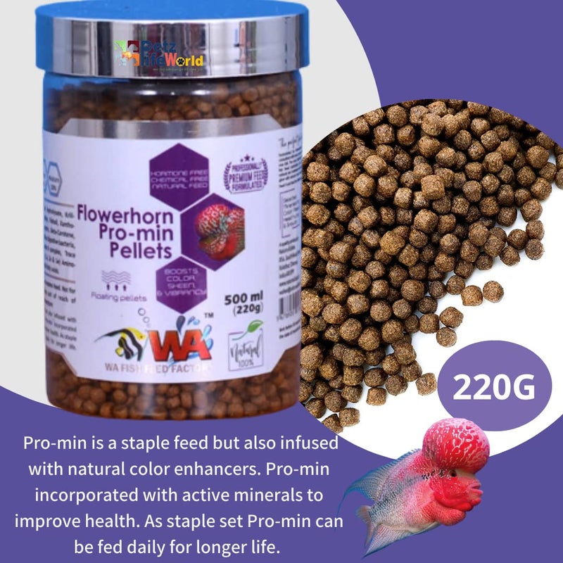 VAYINATO Wa Flowerhorn Pro-Min Pellets Fish Food,500Ml(220G)|Boosts Color Sheen&Vibrancy|Floating Pellets - Image 3