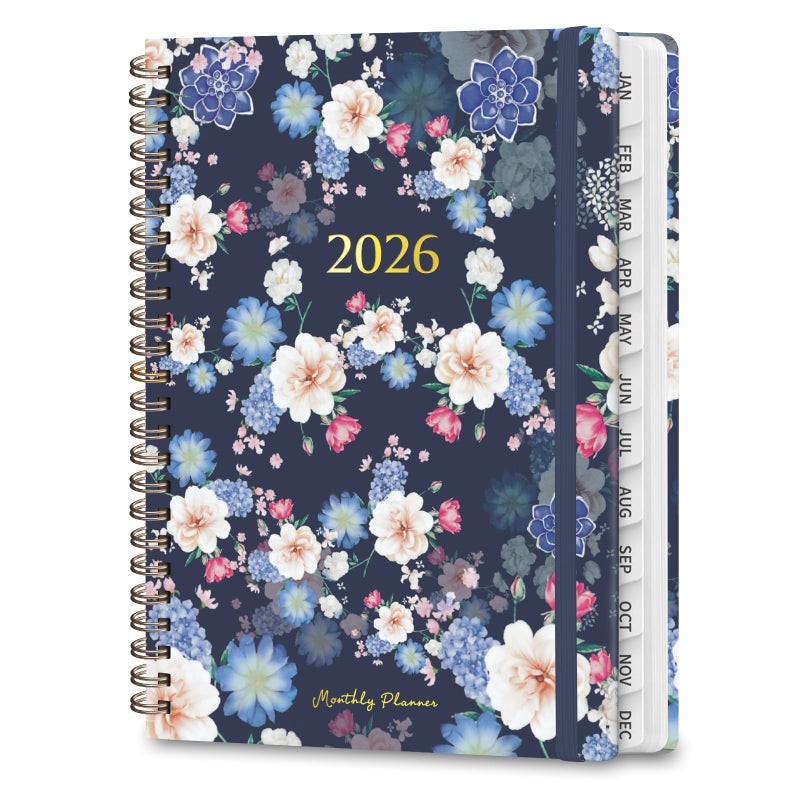 VALOME 2026 Planner, Weekly and Monthly Calendar Planner, Academic Daily Agenda (Jan 2026 - Dec 2026), Hardcover Planning Notebook for Office Accessories and School Supplies, Blue Flower - Image 1