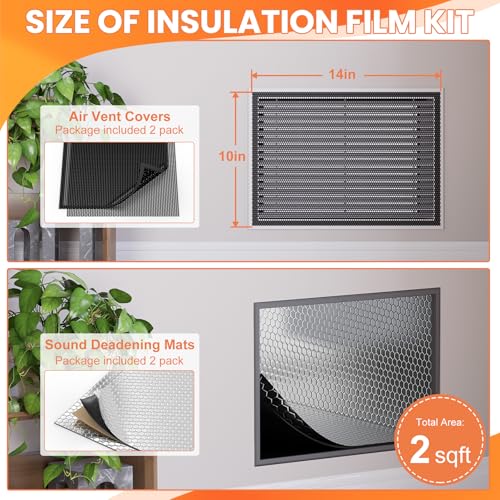 GCGOODS Sound Deadening Mat & Air Vent Mesh Cover, Sound Proofing Kit for Air Vents & Ducts, Comes with 2 Pcs Noise Insulation and Vibration Damping Mat, 2 Pcs Sound Proof Vent Cover 10"× 14", Black - Image 2
