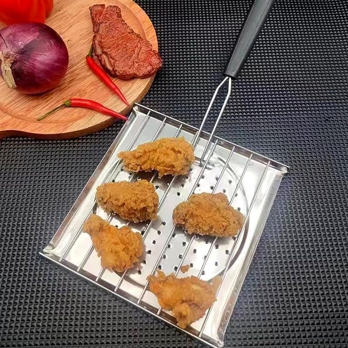 إسكدنيا Foldable Grill Baskets with Foldable Handle Easy and Tidy Stainless Steel Grilled Fish Net Ideal for Wire Rack Barbeque Jali Roaster Steak and Vegetables Enhance Your Grilling 20x20x25CM - Image 5