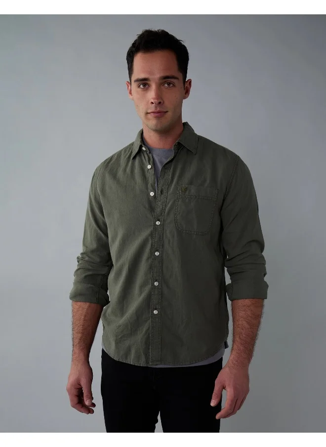 امريكان ايجل AE Long-Sleeve Linen-Blend Button-Up Shirt