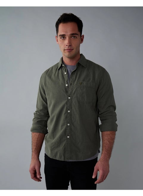 AE Long-Sleeve Linen-Blend Button-Up Shirt