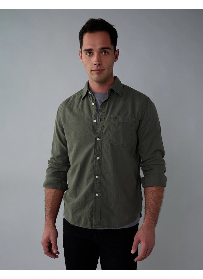 AE Long-Sleeve Linen-Blend Button-Up Shirt