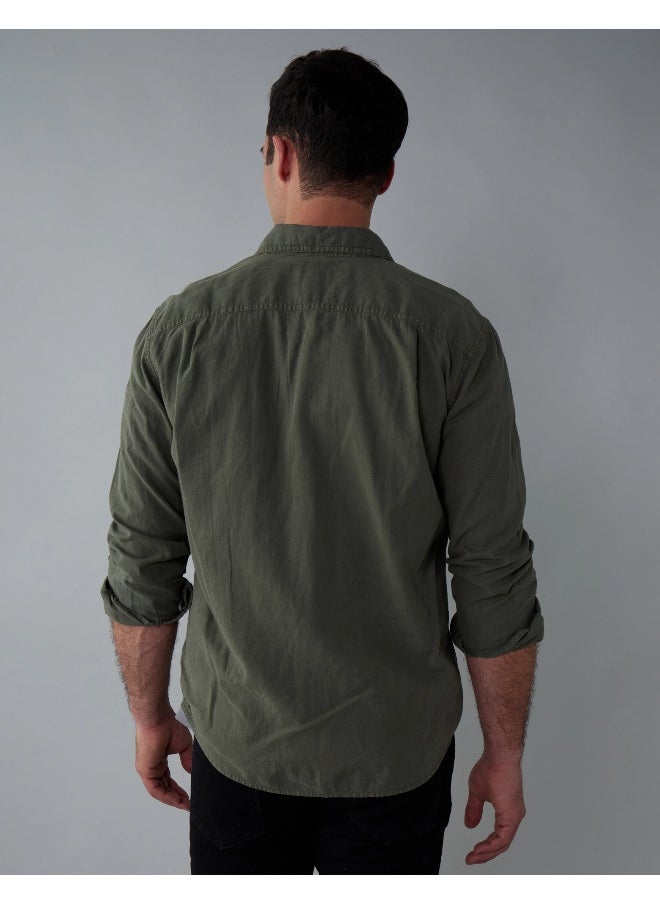 AE Long-Sleeve Linen-Blend Button-Up Shirt