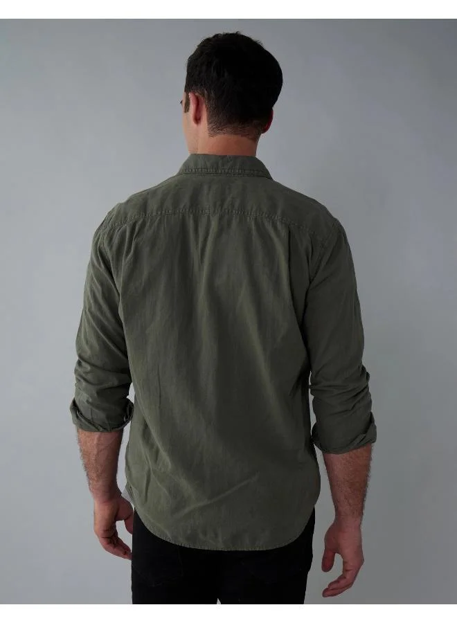 American Eagle AE Long-Sleeve Linen-Blend Button-Up Shirt