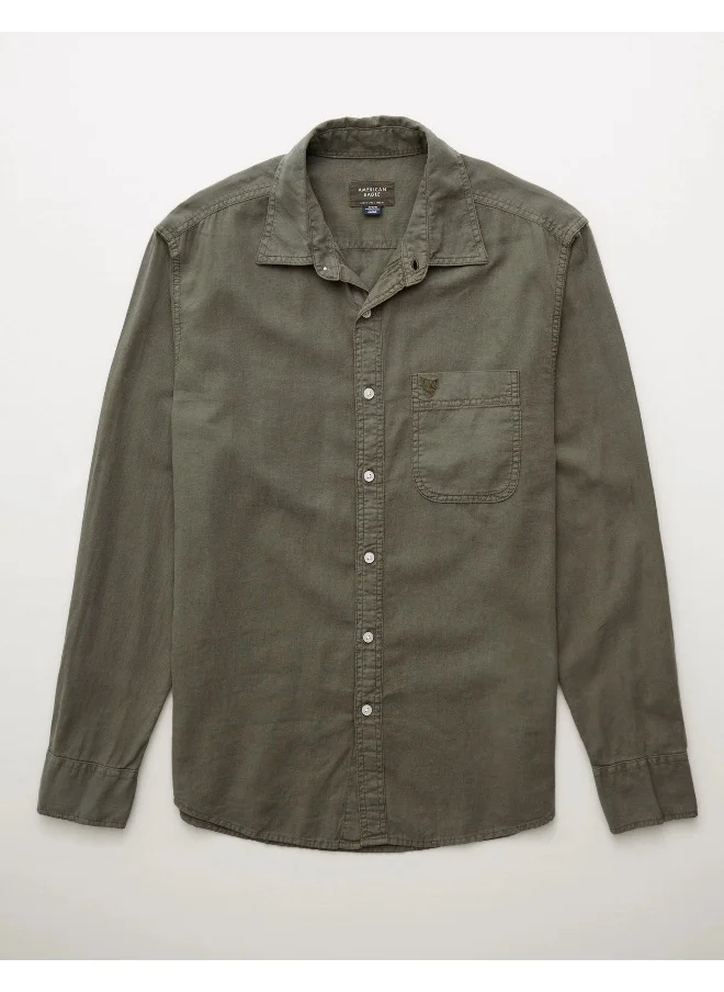 امريكان ايجل AE Long-Sleeve Linen-Blend Button-Up Shirt