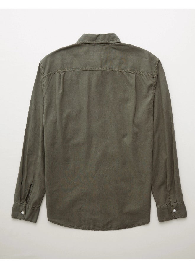 American Eagle - AE Long-Sleeve Linen-Blend Button-Up Shirt - Image 1