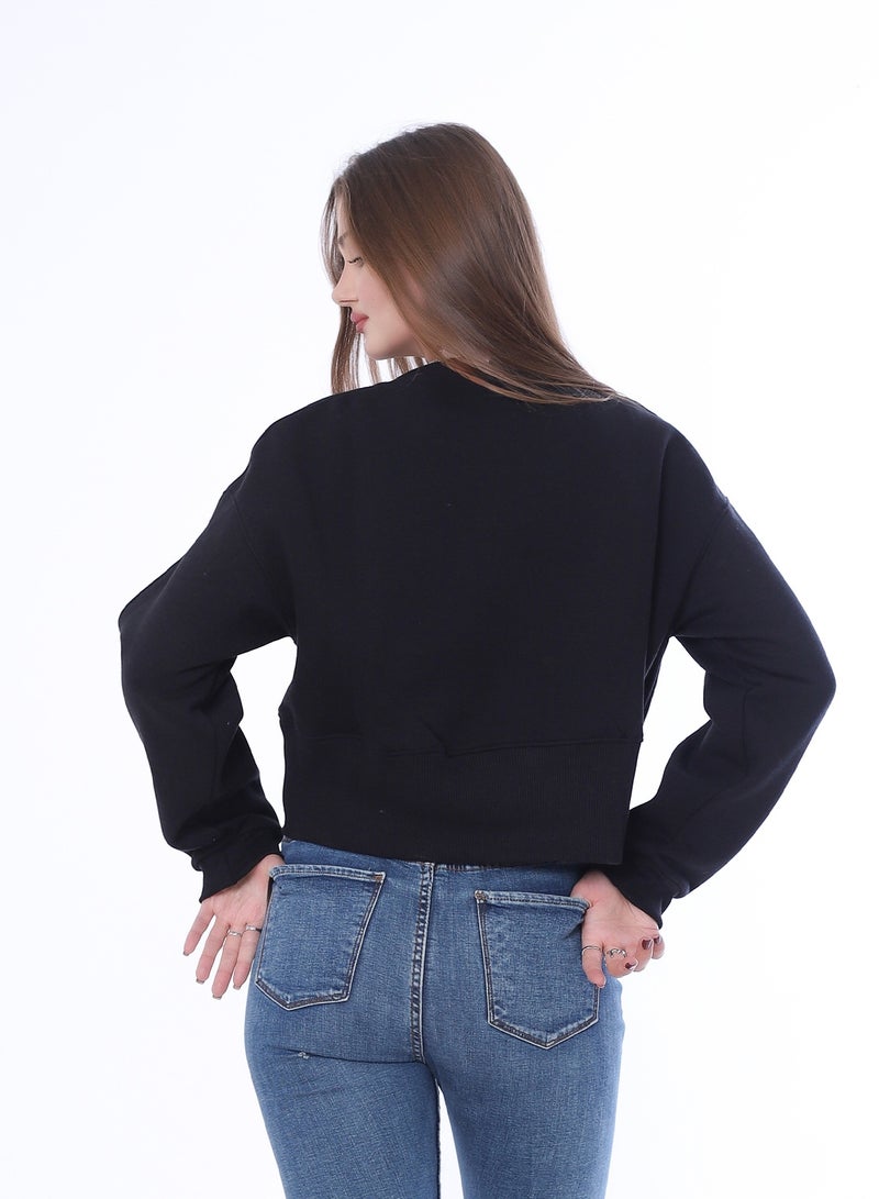 بيبو سويت شيرت نسائي بطبعة، وأكمام طويلة_اسود - Image 3