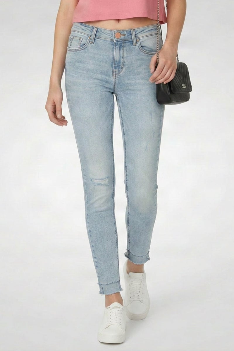 RIVER ISLAND Women Skinny Fit Rip Stretchable Denim, Light Blue - Image 1