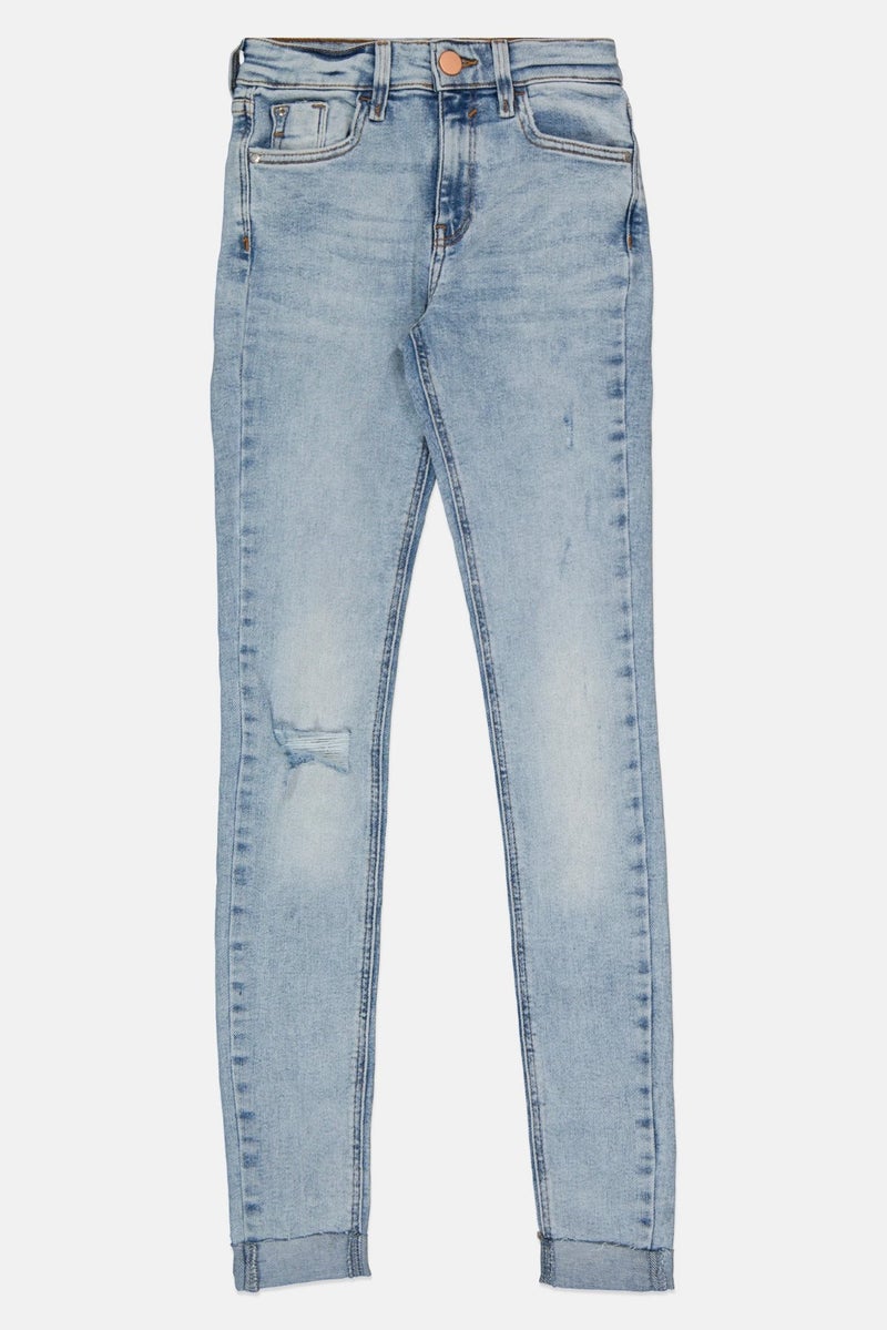 RIVER ISLAND Women Skinny Fit Rip Stretchable Denim, Light Blue - Image 3