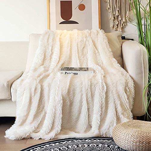 Tuddrom Decorative Extra Soft Faux Fur Blanket Twin Size 70" x 78",Solid Reversible Fuzzy Fluffy Cozy Plush Blanket for Couch Sofa Bed,Cream White - Image 2