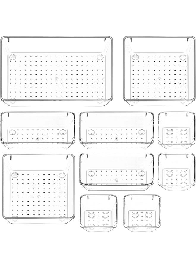JCB CHIC 10pcs Clear Plastic Drawer Organizer Set,Desk Drawer Divider Organizers and Storage Bins Storage box for Makeup, Jewelry, Gadgets for Kitchen, Bedroom, Bathroom, Office - Image 1