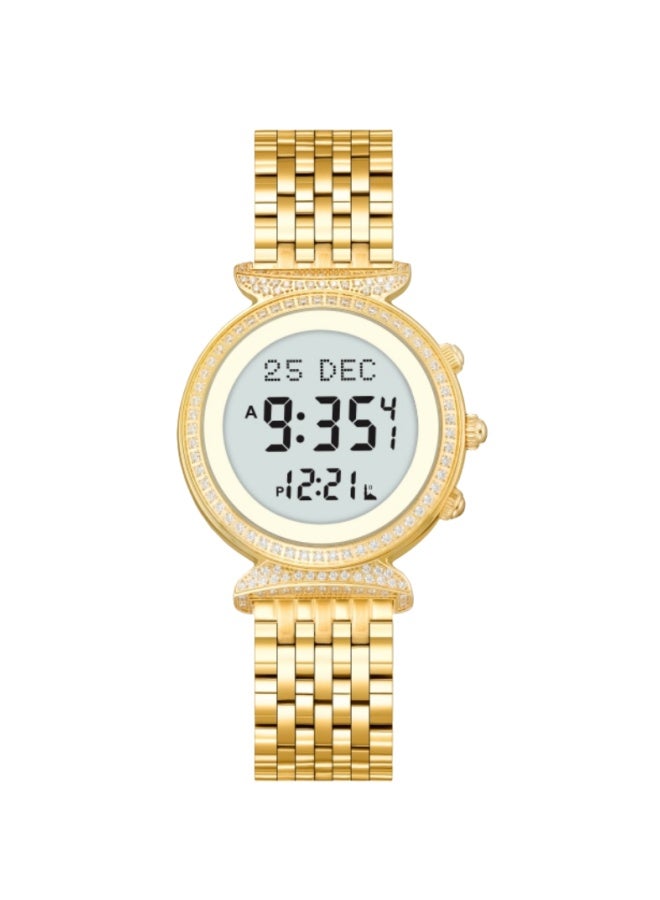 Al Fajr Ladies' Stainless Steel Strap Digital Watch Gold-tone Metal Bracelet Round Dial with Diamond Accents Minimalist Contemporary Design WF-14GWD