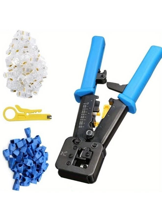 Blue Ethernet Crimper Tool with 50pcs RJ45 Pass Through Connectors and Covers - Image 3