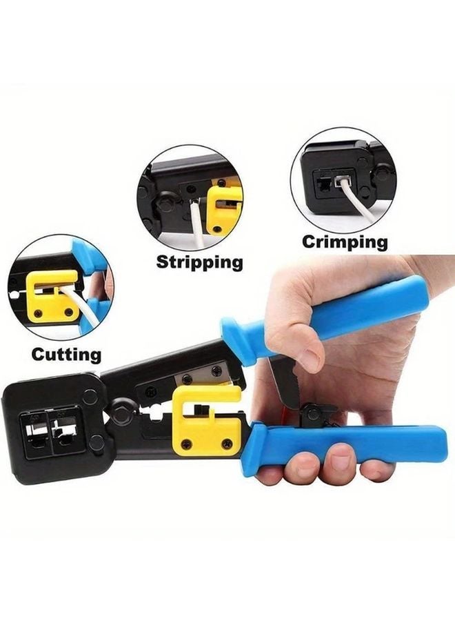 Blue Ethernet Crimper Tool with 50pcs RJ45 Pass Through Connectors and Covers - Image 2