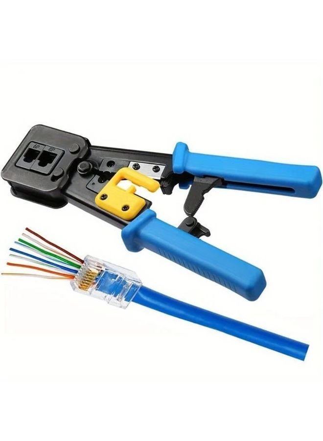 Blue Ethernet Crimper Tool with 50pcs RJ45 Pass Through Connectors and Covers - Image 1