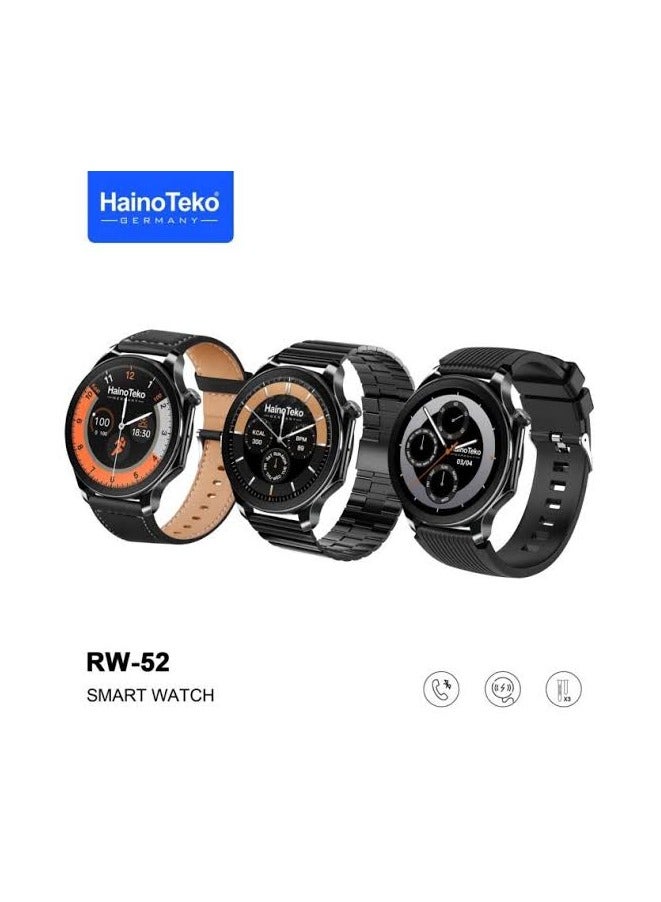 Haino Teko The HainoTeko RW-52 Smart Watch is stylish and versatile Black It offers a blend of modern technology with classic watch aesthetics. It features an AMOLED - Image 1