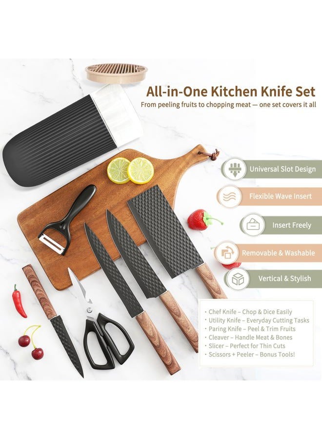 TOPLUCKY Knife Set, 7-Piece Kitchen Knife Set with Sharp Chef and Meat Knives, Anti-Rust Utility Knives Set for Kitchen, Kitchen Knife Block Set – Black - Image 2