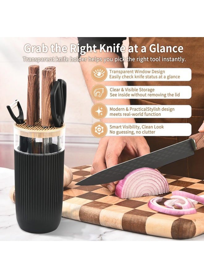 TOPLUCKY Knife Set, 7-Piece Kitchen Knife Set with Sharp Chef and Meat Knives, Anti-Rust Utility Knives Set for Kitchen, Kitchen Knife Block Set – Black - Image 5