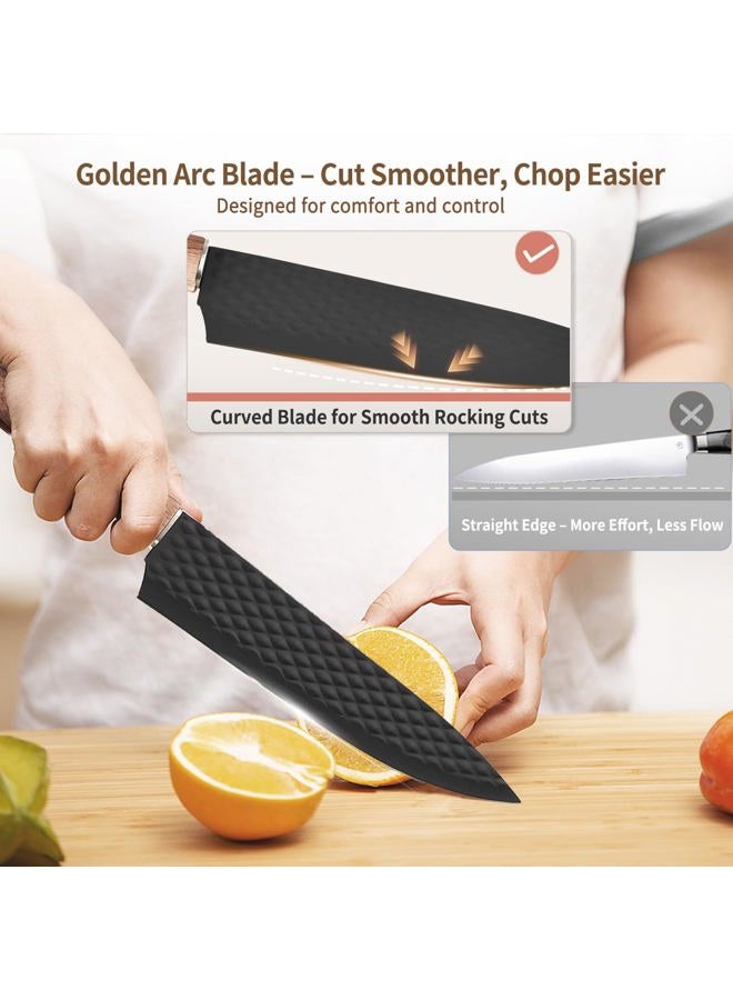 TOPLUCKY Knife Set, 7-Piece Kitchen Knife Set with Sharp Chef and Meat Knives, Anti-Rust Utility Knives Set for Kitchen, Kitchen Knife Block Set – Black - Image 3
