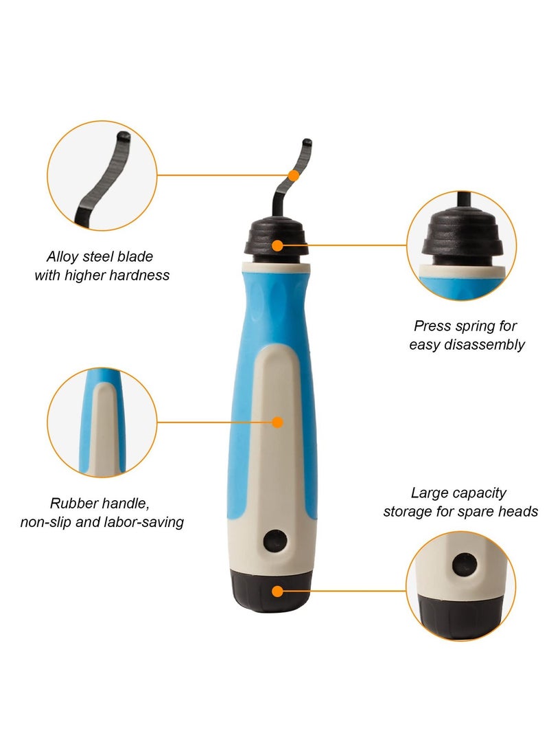 SYOSI - Deburring Tool with 11 Extra High Speed Steel Blades, Precision Edge Burr Removal, Rubber Non-slip Swivel Head Handle, Hand Deburring Tools for Metal, Resin, PVC, Wood, and 3D Printed Plastic Edges - Image 1