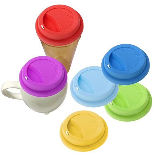 Aspire 6 PCS Silicone Drinking Lid, Reusable Coffee Cup Covers/Lids (Fits Cup Rim 3.46-3.62 Inches / 8.8-9.2cm), Microwave & Dishwasher Safe - Black - Image 3