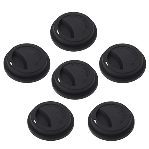 Aspire 6 PCS Silicone Drinking Lid, Reusable Coffee Cup Covers/Lids (Fits Cup Rim 3.46-3.62 Inches / 8.8-9.2cm), Microwave & Dishwasher Safe - Black - Image 1