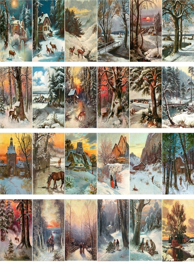 PIXILUV Vintage PostCards 24 pcs Winter Rural Life Christmas Landscapes Vintage Art - Image 2