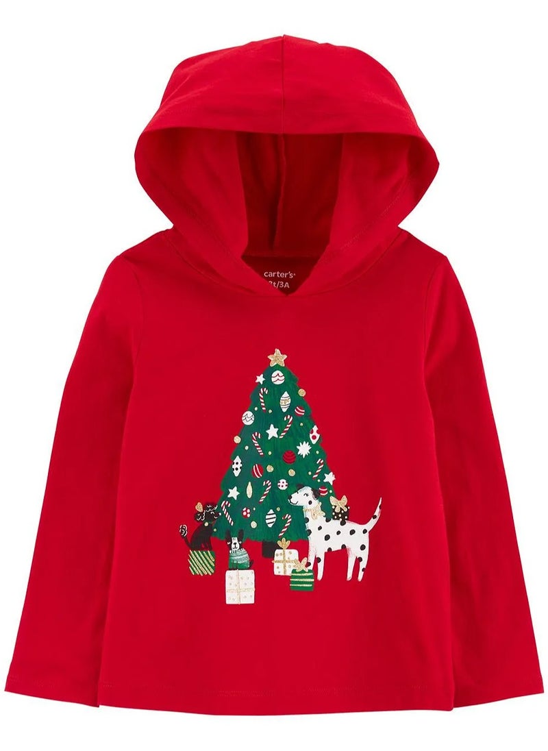 carter's Carter's Christmas Tree Hooded Tee - Red  - Image 1