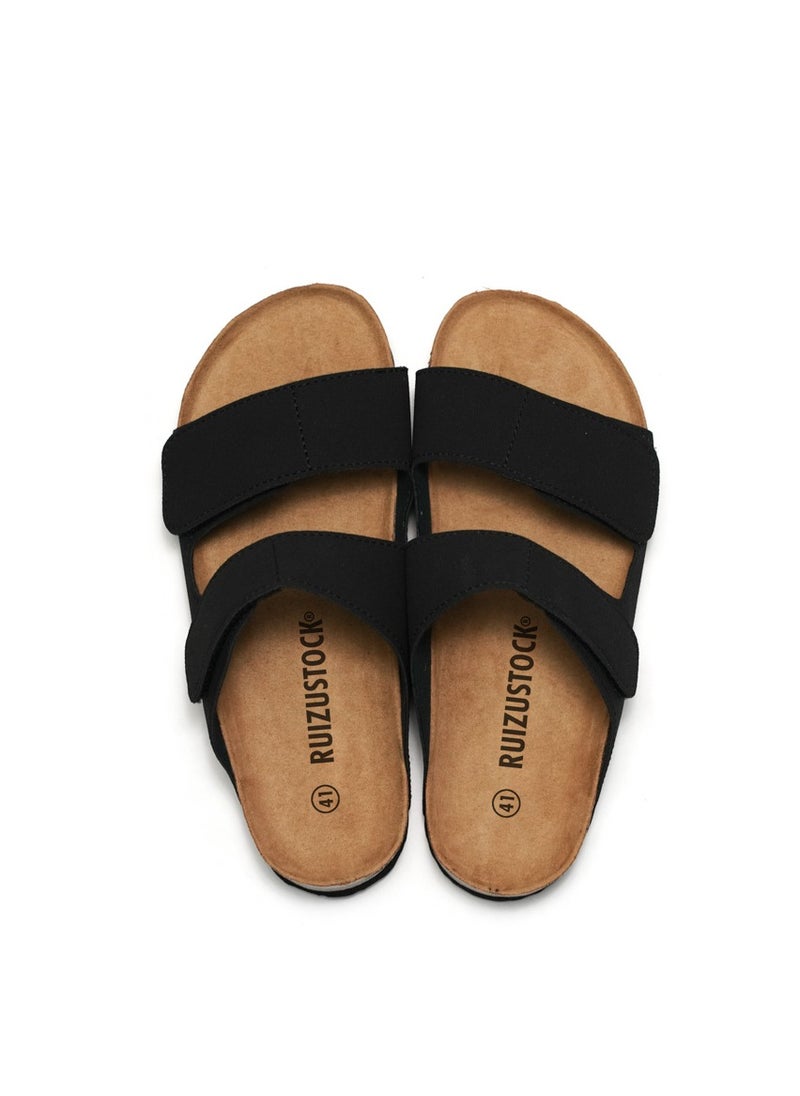 SänHahn - Casual Sandals Double Strap Beach Shoes Men's Cork Slippers Black - Image 1