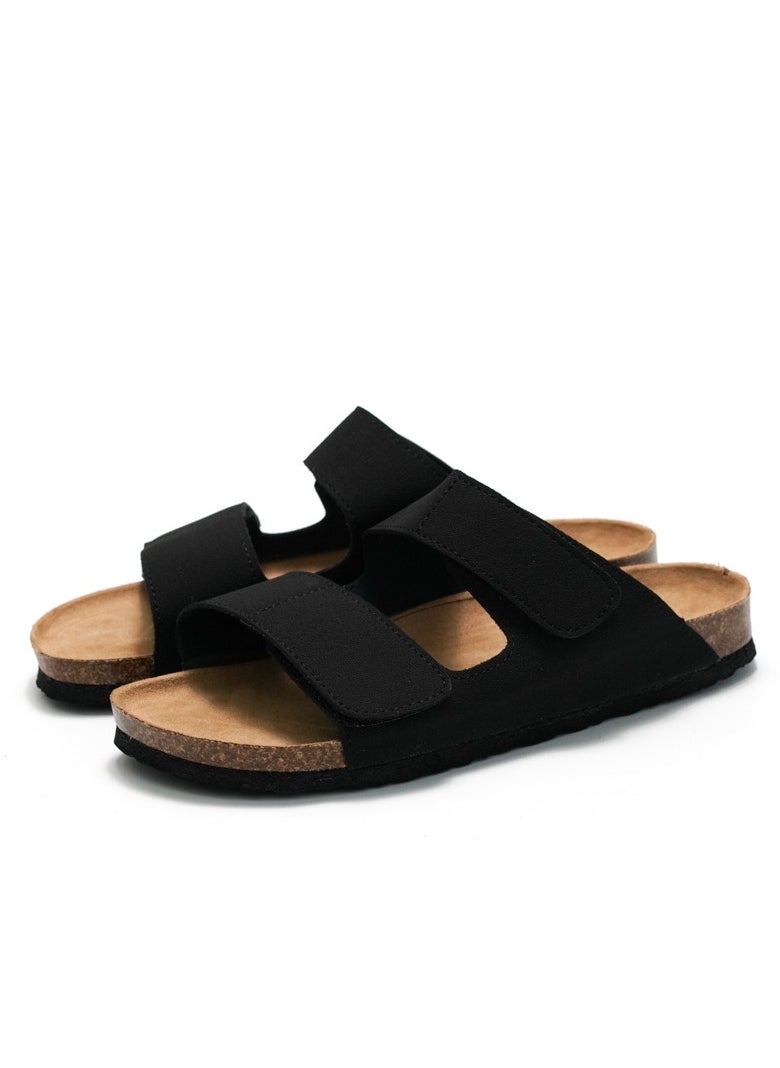 SänHahn - Casual Sandals Double Strap Beach Shoes Men's Cork Slippers Black - Image 1