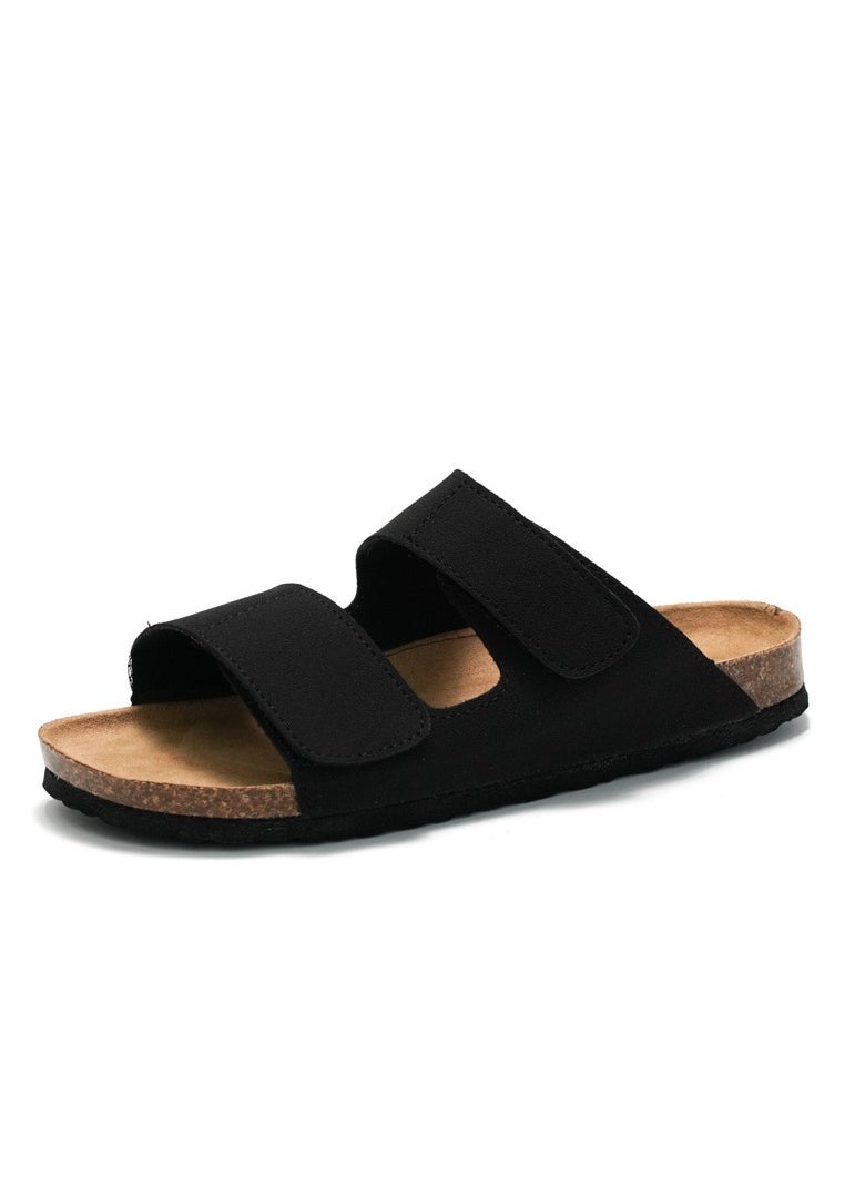 SänHahn - Casual Sandals Double Strap Beach Shoes Men's Cork Slippers Black - Image 1