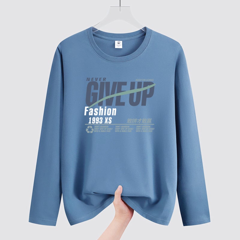 2025 Autumn New Letter Print Long Sleeve T-Shirt Korean Style Base Shirt Round Neck Youth Plus Size Men's Long Sleeve T-Shirt Wholesale - Image 1