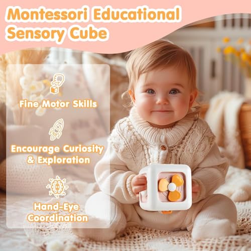 Brand Conquer Montessori Busy Cube for Toddlers 1-3,Car Travel Toys Busy Board Activity Cube,Learning Stocking Stuffers Educational Birthday Gifts Sensory Baby 12-18 Months (Fan Learning 6 in 1 Pink) - Image 2