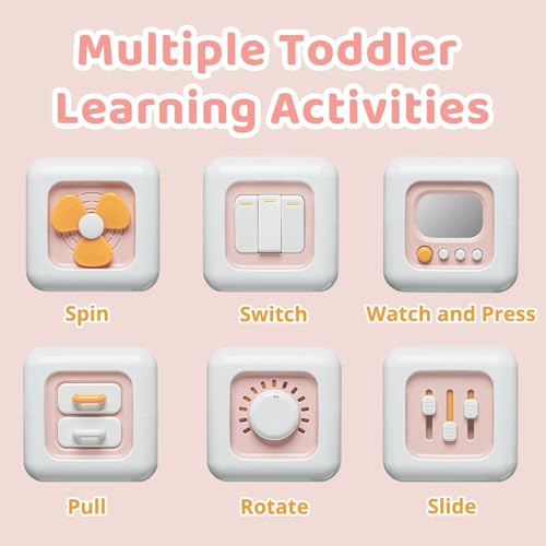 Brand Conquer Montessori Busy Cube for Toddlers 1-3,Car Travel Toys Busy Board Activity Cube,Learning Stocking Stuffers Educational Birthday Gifts Sensory Baby 12-18 Months (Fan Learning 6 in 1 Pink) - Image 3