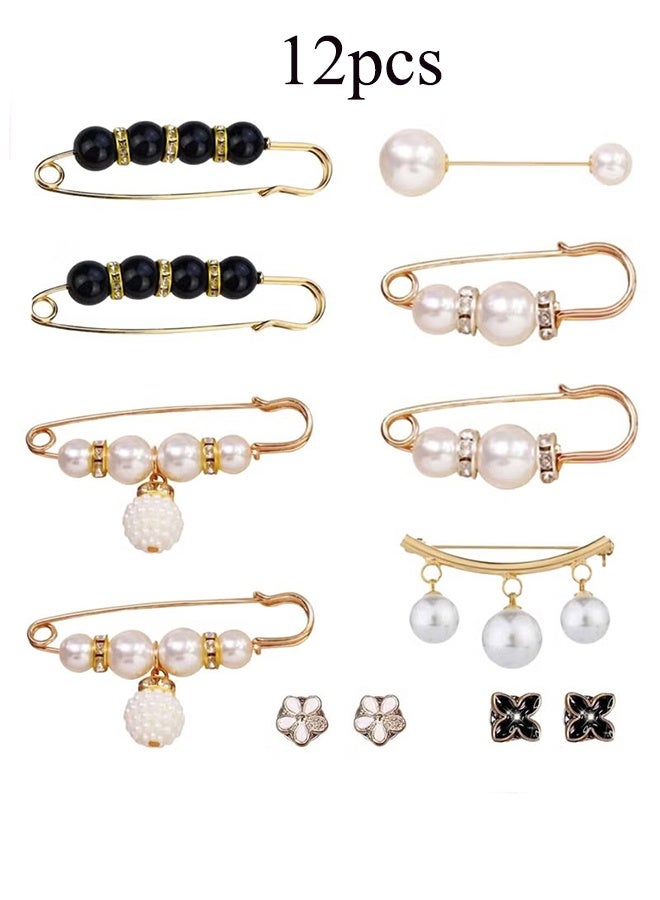 واي جيه 12 Pcs أقلام السلامة الزخرفية، أقلام بروش اللؤلؤة والحجر الراين للنساء، أقلام بروش زخرفية للملابس، أقلام بروش أنيقة، أقلام الموضة للنساء، إكسسارات الحجاب، قصاصات الخصر للملابس، البلوزات، النقوش، غطاء الرأس، إكسسارات الأزياء الشخصية - Image 1