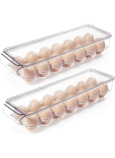 Egg Holder for Refrigerator 2 Pack, Plastic Egg Storage Container, Stackable Egg Tray with Lid, Clear Fridge Storage Container, Holds 14 Eggs