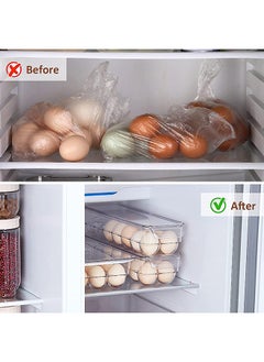 Arabest Egg Holder for Refrigerator 2 Pack, Plastic Egg Storage Container, Stackable Egg Tray with Lid, Clear Fridge Storage Container, Holds 14 Eggs  - Image 2